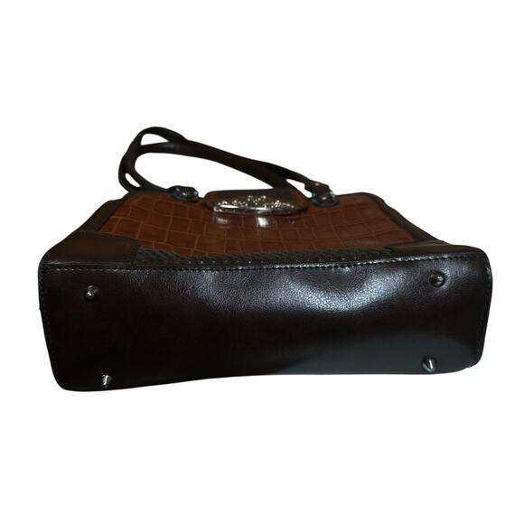 Marc Chantal MC Purse Faux Crocodile Embossed Leather Rusty Brown Handbag - Picture 7 of 13